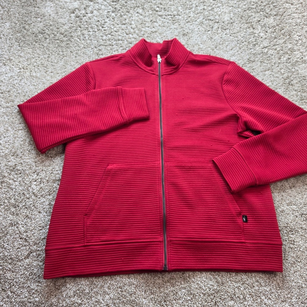Skechers Hoodless Hoodie Women Large Red Ribbed Full Zip Mock Neck Jacket - Picture 2 of 9